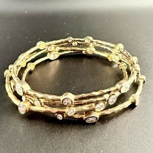 Gold Crystal Accent Triple Bangle Bracelet Set